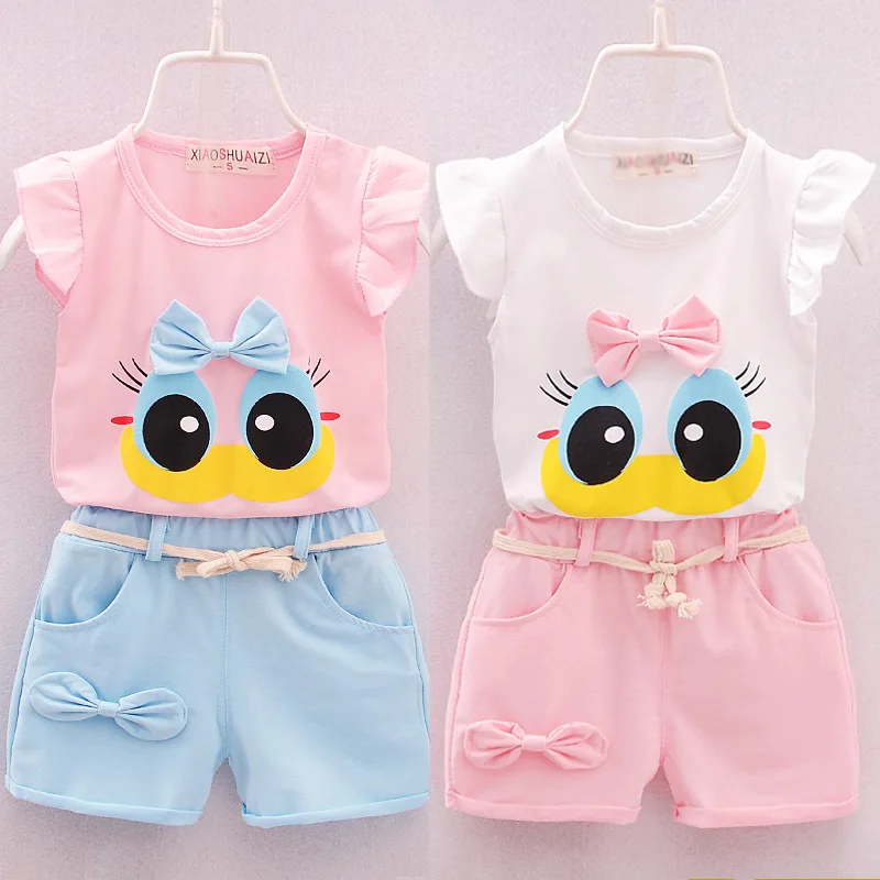 

0-1-2-3-Year-Old 4 Set Summer Wear Girls 2017 New Style Female Baby Vest Two-Piece Set Fashion Clothes Infant Childrenswear