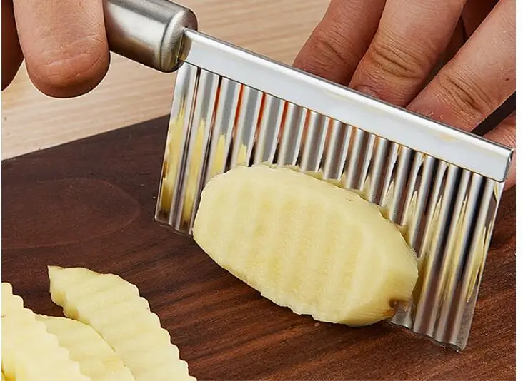 

200PC/LOT Stainless Steel Wavy Cutter Cheese Butter Slicer Vegetable Fruits Cutter Salad Chopper French Fry Knife Kitchen Tool