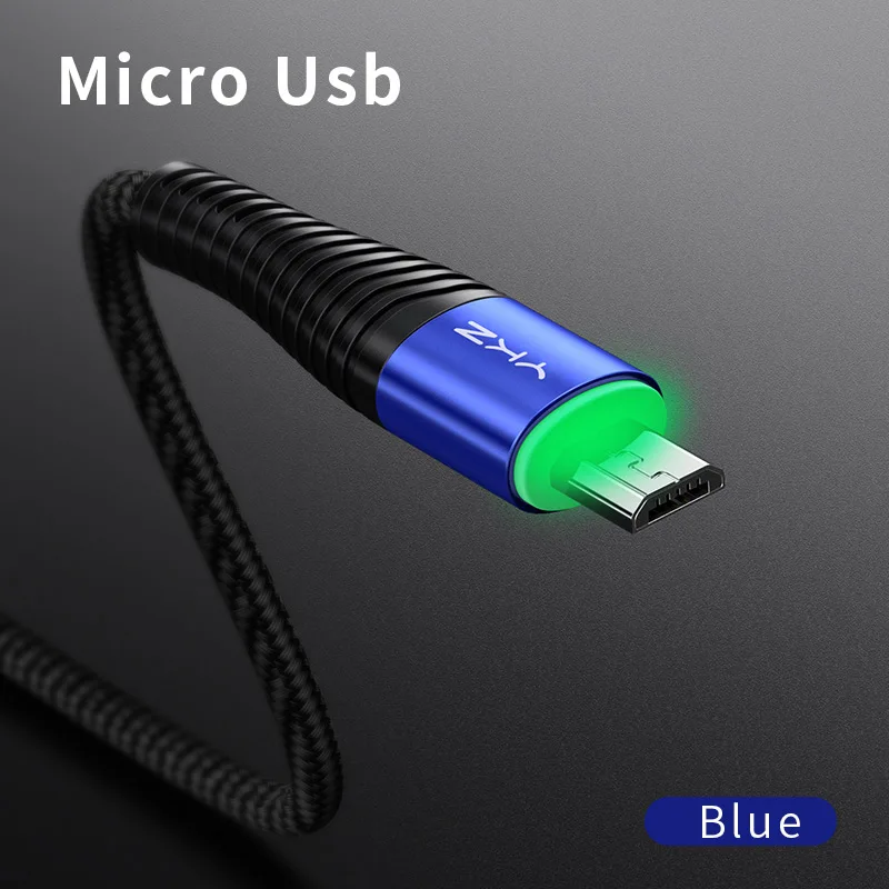 Blue YKZ кабель Micro USB светодиодный светильник для Xiaomi Redmi 4X Note 4 5 кабель для зарядки Microusb для samsung S7 шнур для передачи данных для мобильных телефонов - Цвет: Blue