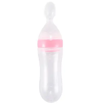 

Baby Squeezing Feeding Bottle Silicone Training Rice Spoon Infant Cereal Food Supplement Feeder Safe Tableware Tools(Pink)