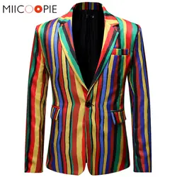 Роскошный Радужный мужской костюм с блейзером, повседневная разноцветная мужская куртка в полоску, стильный мужской деловой приталенный