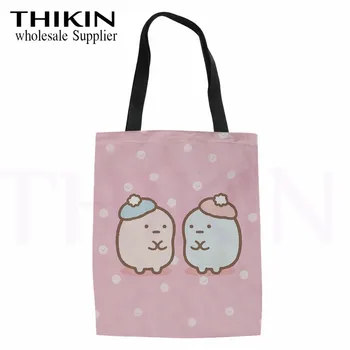 

THIKIN Cartoon Sumikko Gurash Women Canvas Shopping Bag Popular Anime Linen Eco Cloth Bag for Lady Fashion Shoulder Bag Reusable