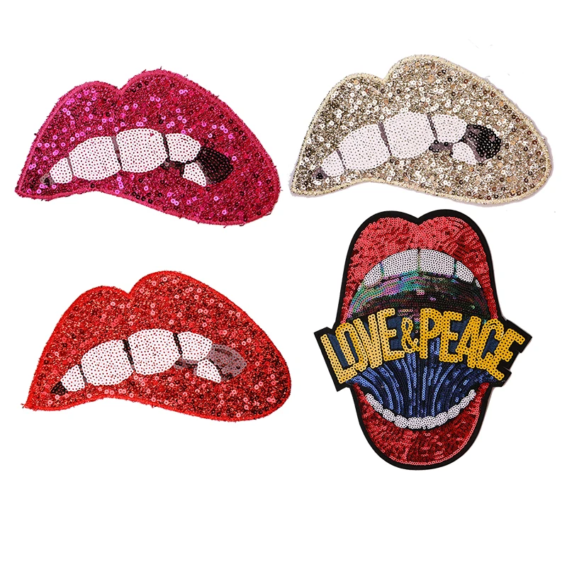 

1 Pcs Sexy lips sequin icon Embroidered Iron on Patches for Clothing DIY Stripes Clothes Patchwork Stickers Custom Badges