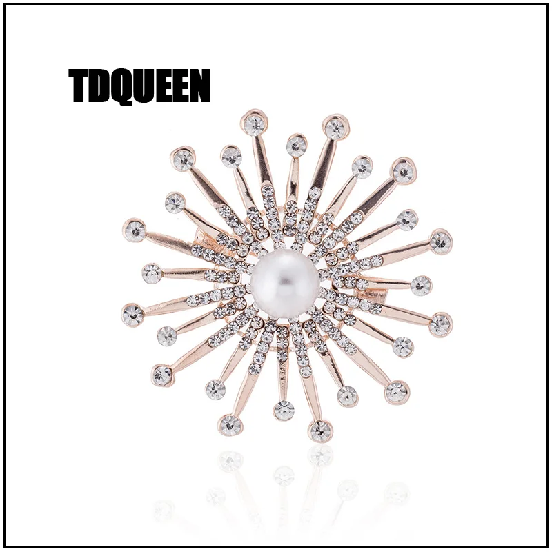 TDQUEEN Women Large Crystal Flower Brooches Round Pearl Rhinestone Flower Wedding Brooch Pins Fashion Jewelry Accessories (2)