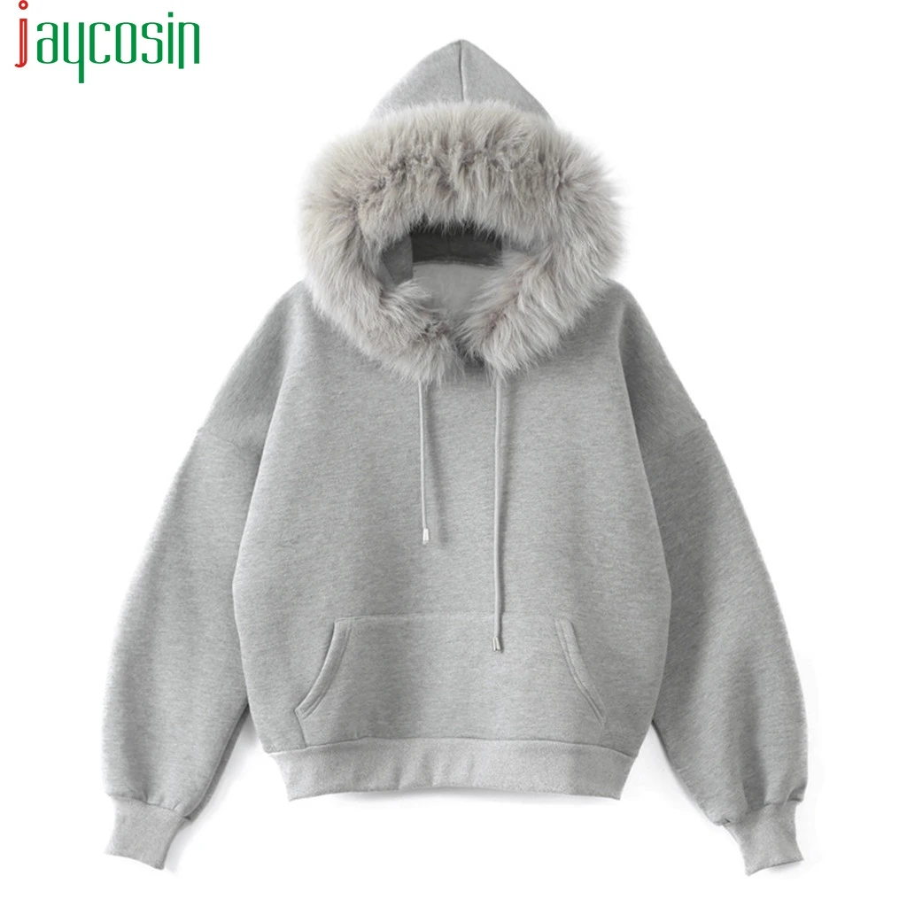 

Women Sweatshirt Plush Hooded Pullover Sports Loose Solid Color Casual Long Sleeve Plus Size Tops Ladies Warm Running Sweatshirt