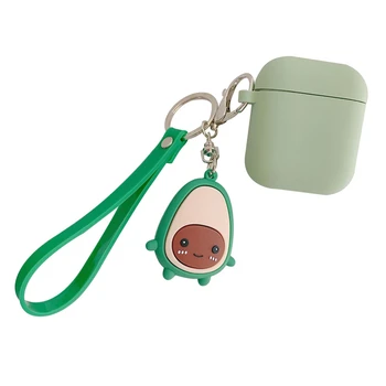 

Mini Soft Silicone Case Avocado Pendant Earphone Set + Hand Strap Protective Cover For AirPods Apple Earphone