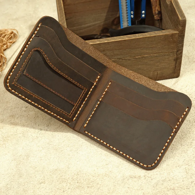 Top Genuine Leather Men's Wallet Retro Handmade Wallet for Men Durable Real Leather portfel male cartera hombre Purse for men 4