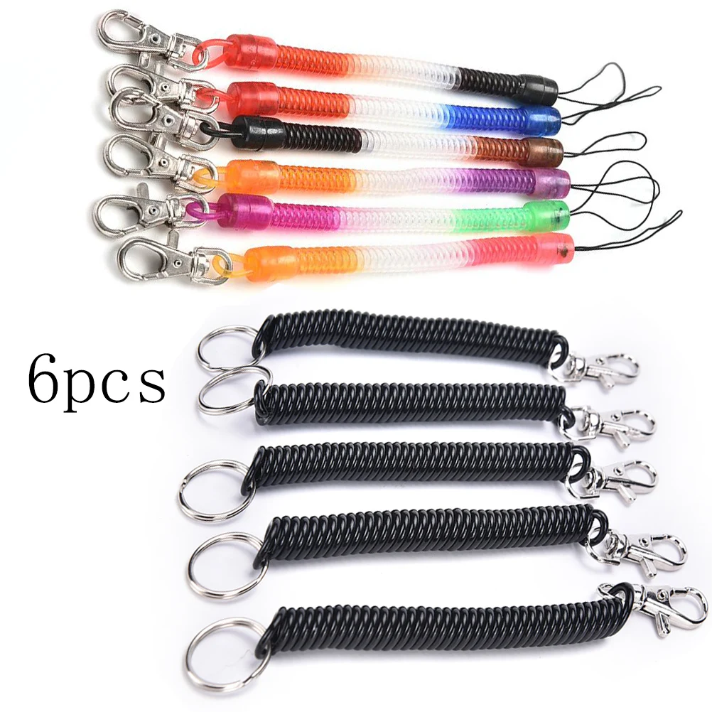 6pcs Plastic Black Retractable Spring Coil Spiral Stretch Chain Keychain Key Ring For Men Women Key Holder Keyring Gifts