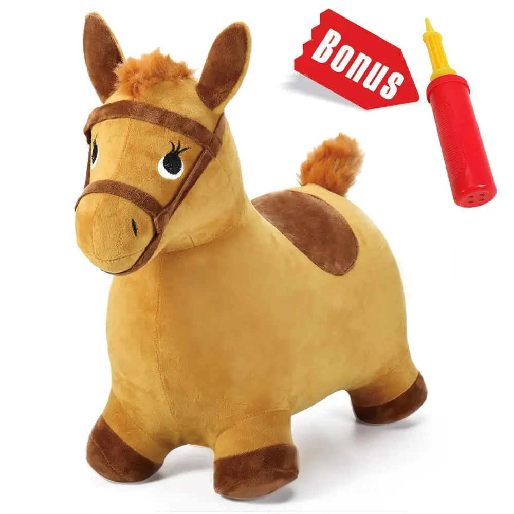 Precio bajo IPlay ¡iLearn amarillo saltando caballo inflable tolva al aire libre paseo en inflable Animal de juguetes de regalo para 3 4 5 años año de edad los niños OMZlXOnla