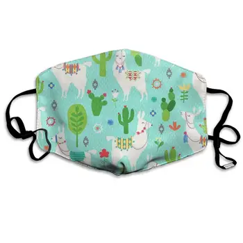 

Winter Nose Warmer, Comfortable Two Layer Llama and Cactus Mint Green Anti Dust Face Mask Cover Mouth for Adults and Teens