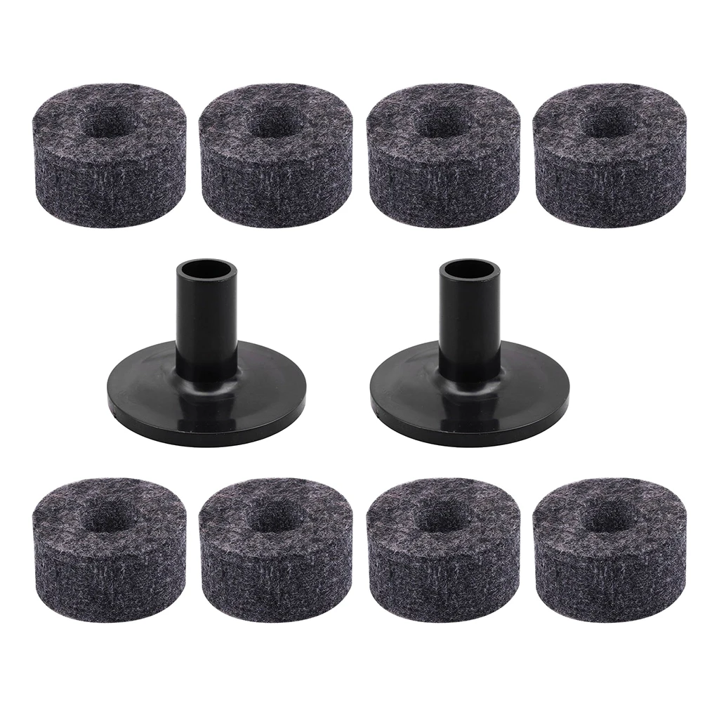 8Pcs Drum Set Felt Washers+2Pcs Cymbal Sleeve with Flange Base for Drummer