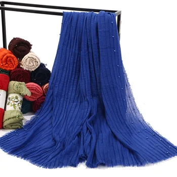 

20pcs Crinkle cotton hijab scarf beads headband wrinkle scarves shawls islamic warps pleat muslim scarves 200*90cm