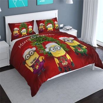 

Kawaii Christmas Minions 3d Bedding Set Boys Girls Kids Cartoon Despicable Me 3 Duvet Cover Pillowcase Twin Full Queen King Size