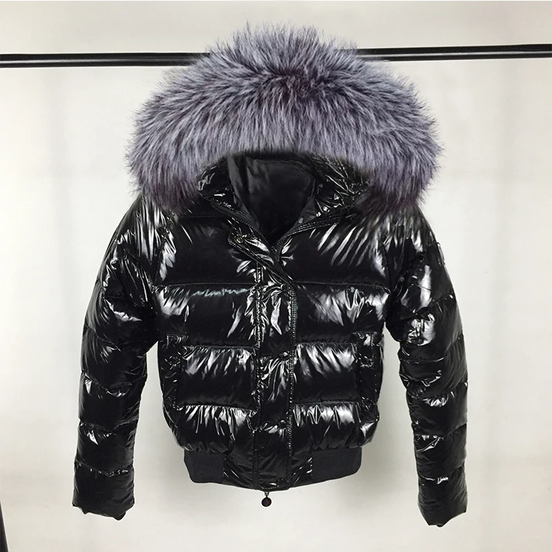 

Fashion Winter Jacket Women Big Fur Hooded Down Parkas Glossy Female Jacket short Outwear Winter Waterproof Coat Woman 2020 New