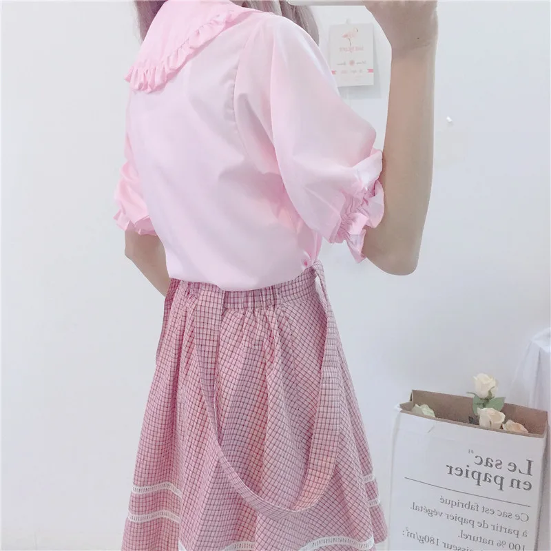 KYQIAO Лолита рубашка Мори девушки Лето Осень Япония стиль сладкий свежий Питер Пэн воротник длинный рукав Черный Белый Блузка