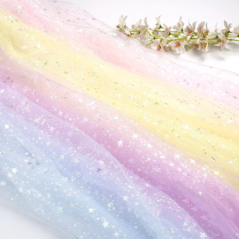 50cm*160cm Glitter Star Printing Tulle Fabric for Girls Summer Dress Princess Dress Handmade DIY Clothing Decoration Fabric