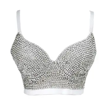 

Sexy Rhinestone Crop Top Women Bustier Silver Glitter Tank Top Rave Festival Party Night Club Vest