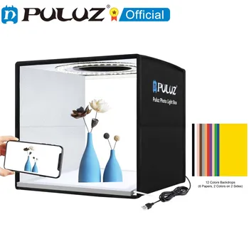 PULUZ 라이트 박스 텐트, 사진 링 LED 라이트 스튜디오 박스, 6 12 색 배경, 탁상 사진 소프트 촬영 텐트 박스, 80, 60, 40, 30cm 아이스박스