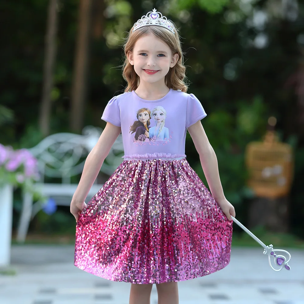 

Girls Princess Summer Sequins Dresses Elsa Anna Toddler Cospaly Dress Kids Tutu Birthday Party Clothes For Children Ball Gown