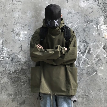 

Men's Wind Loose Coat Male Pullover Trend Work Clothes Coats Tide Loose Hooded Zipper Hoodies Cotton Casual Sweatshirt M-2XL