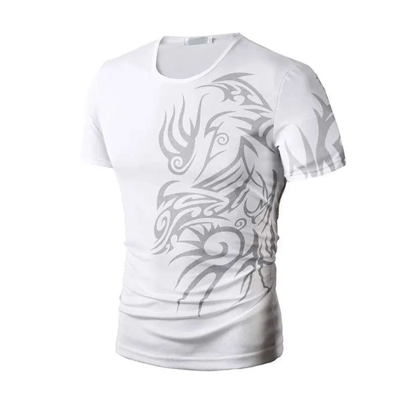 Модная Летняя мужская футболка с коротким рукавом и круглым вырезом, топы с принтом в китайском стиле, удобные мужские повседневные футболки M8694 - Цвет: Белый