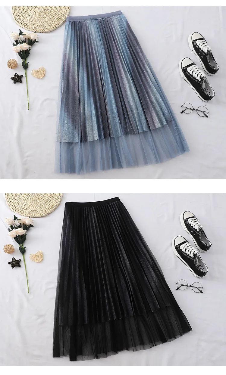 Двухслойная осенне-зимняя женская Тюлевая бархатная юбка длинные плиссированные юбки женские, макси черная винтажная Женская юбка миди с высокой талией