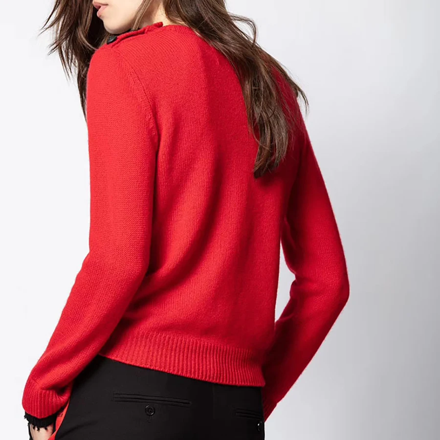Осень Последние личность свитер Для женщин красные, черные модного цвета, в стиле пэчворк, с пуговицами на плече, Повседневное пуловер, вязаный свитер