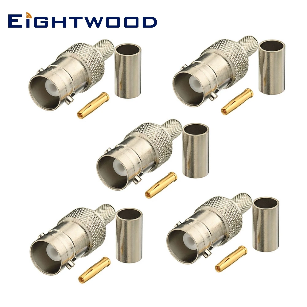Ightwood 5Pcs Bnc Jack Rf Connettore Adattatore Crimp Lmr-195 Cavo Per Cb Baofeng Bf-888S Uv-5R Uhf Ham Radio Antenna