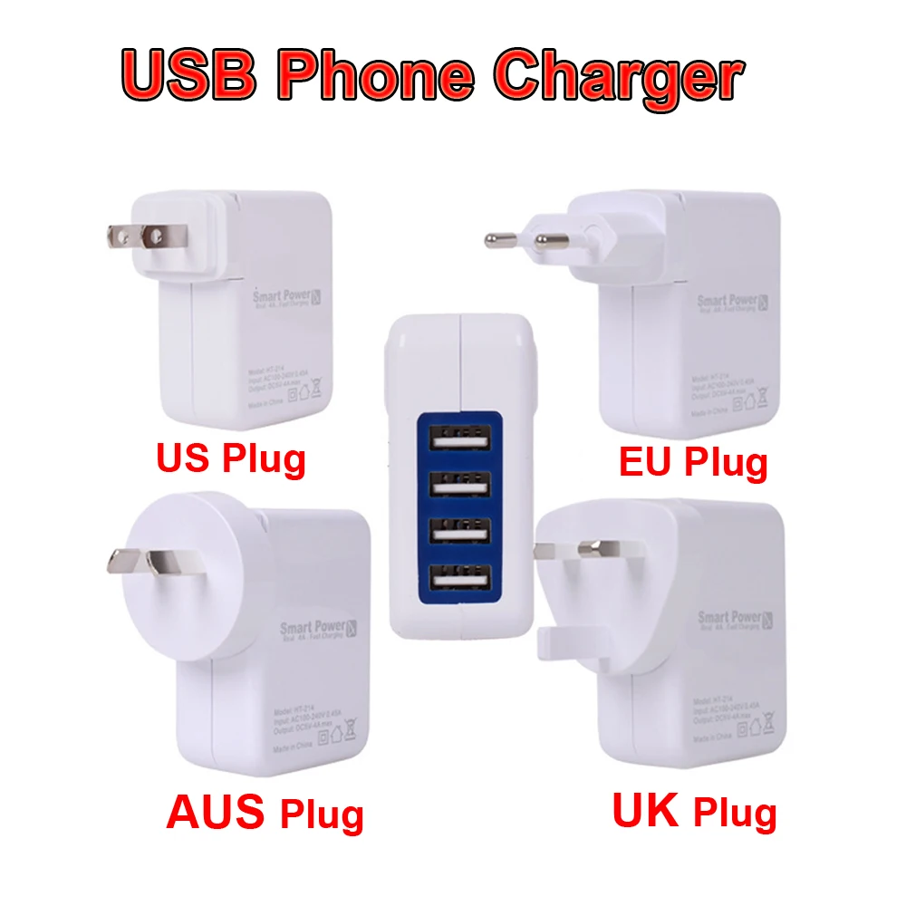 VIPATEY 4 Порты USB Зарядное устройство 5V 4A Быстрая зарядка настенный адаптер EU/US/UK/AUS