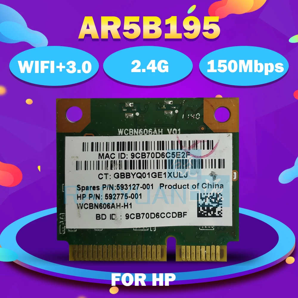 Беспроводная карта Qualcomm Atheros AR9285 AR5B195 150M + BT3.0 Half Mini PCI E SPS:593127 001 592775 для HP 430 431 435 436