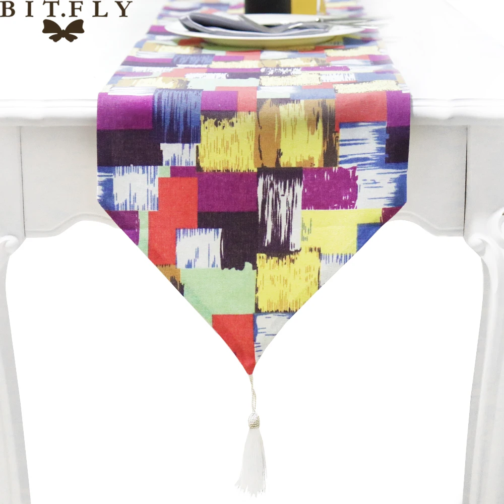 

Colorful Plaid Patterns Printed Table Runner Cotton Linen DIY Sewing Linen Cotton Fabric Canvas Material Tablecloth Table Decor
