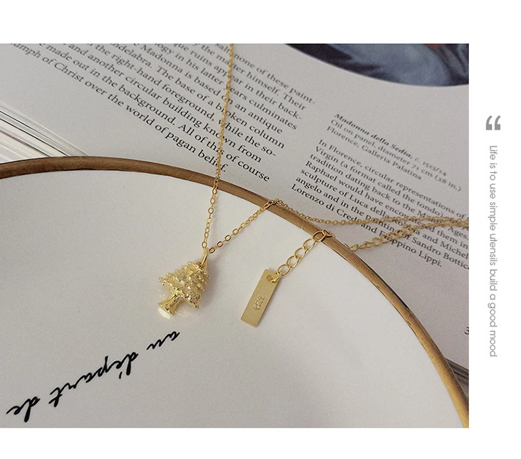 European American 925 Silver Trendy Concise Popular Christmas Tree Design Necklace Fine Jewelry Christmas Gift for Girlfriend