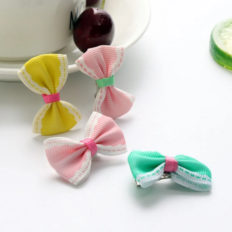 50pcs/Lot Sweet Candy Color Bow Hairpin Dots Flower Printed Ribbon BB Hair Clips for Baby Girls Kids Hair Accessories
