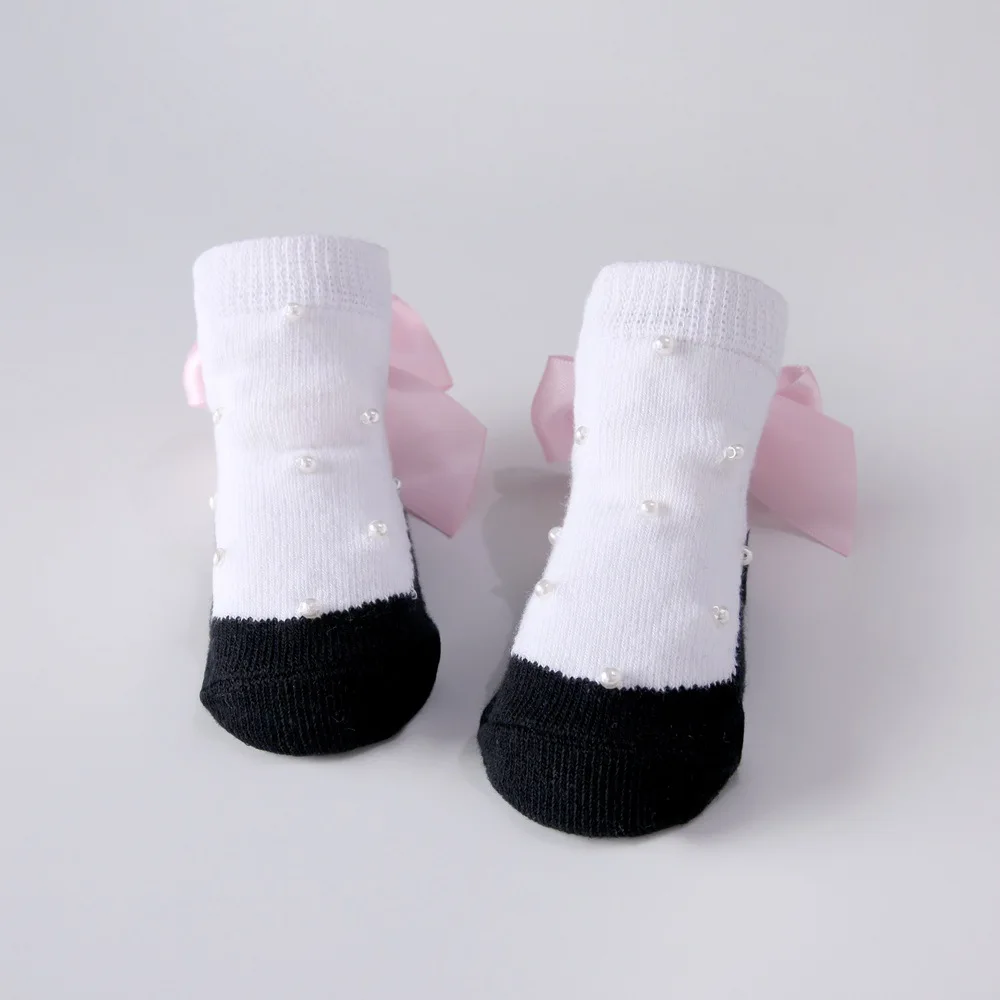 New Style Socks Beads Newborns Ankle Sock Modeling Pink Bow BABY'S Socks Baby Socks in