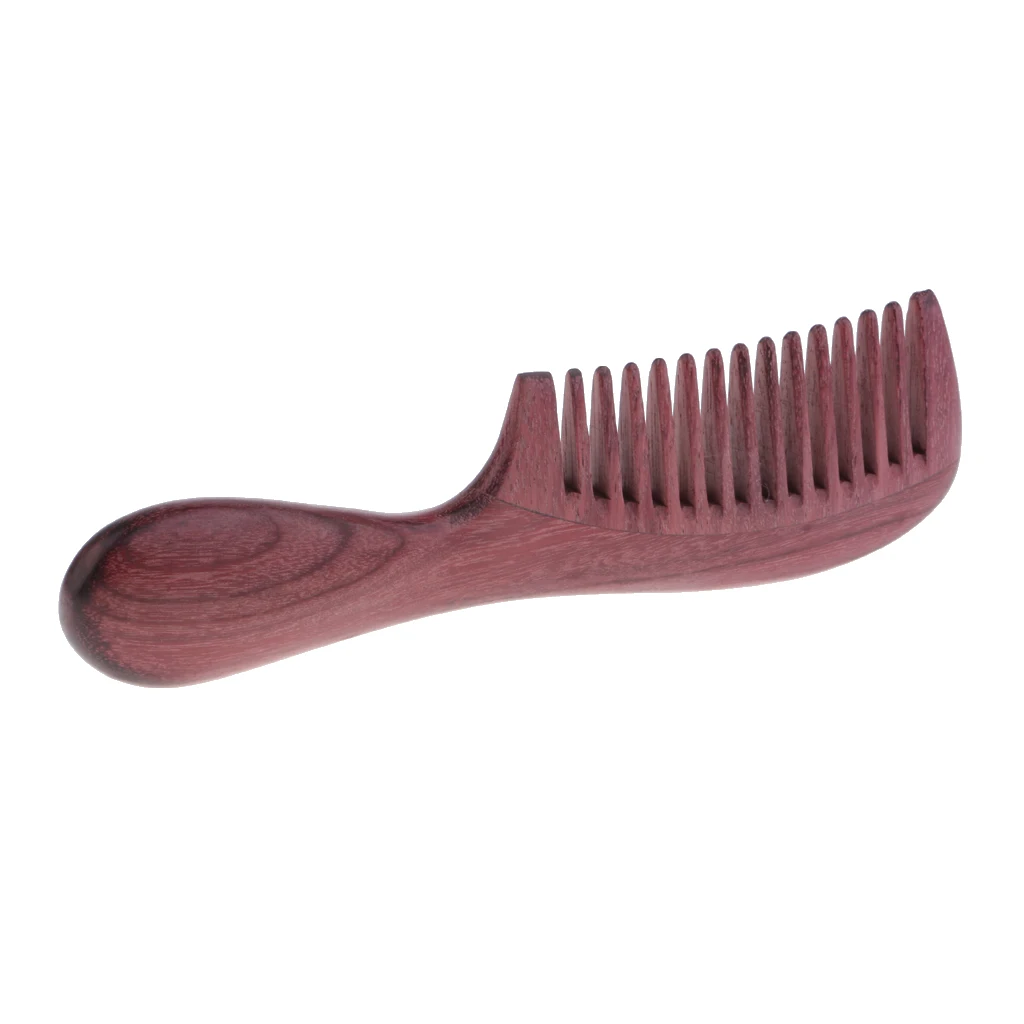Durable Purpleheart Wood Hair Comb - No Static Detangling Wooden Comb with Round Handle- Handcrafted Wide Toothed