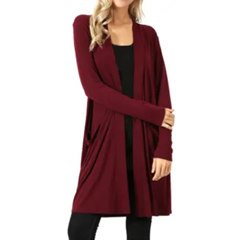 

4 Colors Women Long Simple Casual Long-sleeved Cardigan Fashion Trend Solid Color Pockets Decoration Europe and America