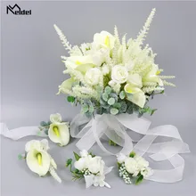 Свадебный букет для подружек невесты белые розовые шелковые розы свадебные мужские бутоньерки цветы Свадебные букеты Свадебные украшения для дома