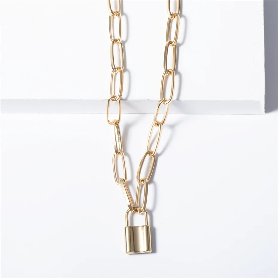 IngeSight. Z панковское ожерелье с кулоном кубинского золотого цвета с замком. Ожерелье-чокер с замком для женщин. Ювелирное ожерелье BFF