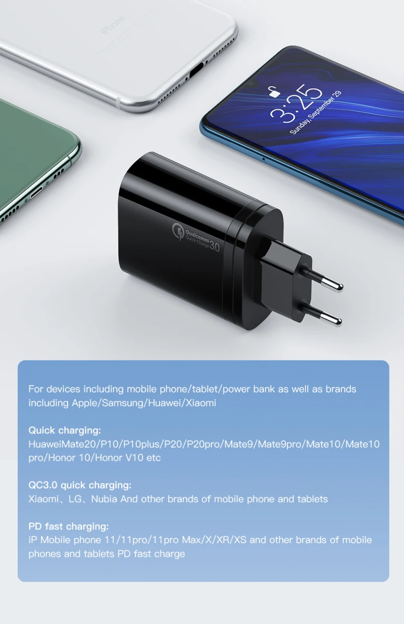 KUULAA 36W Mobile Phone Chargers For iPhone Xiaomi Huawei Quick Charge Charging Plug PD Fast Charging Adapter Super Charger charger 65w