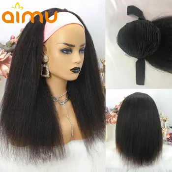 

Afro Kinky Straight Headband Wig Full Machine Made Wig Glueless Human Hair Wigs for Black Women 180% Density Remy Brazilian Hair