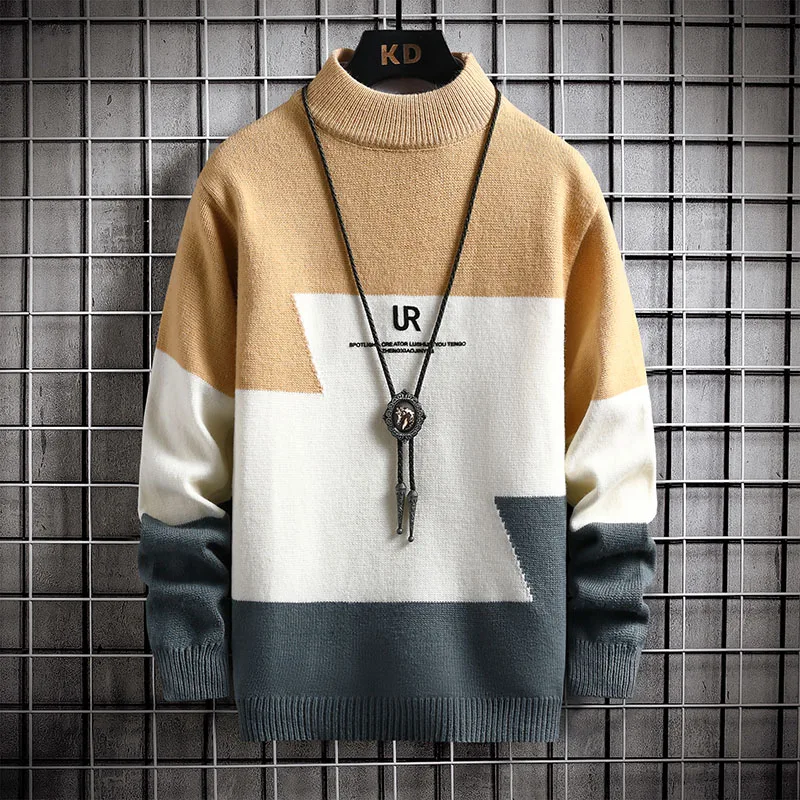 Winter Cashmere Warm Sweater Men Turtleneck Mens Pullover Patchwork Sweaters Tops Knitted Men's Christmas Jumper