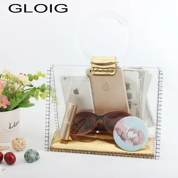 

GLOIG Transparent bucket women evening bags handle fashion ladies party clutches plactic handbags