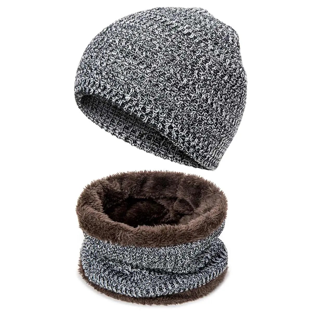 

Winter Beanies Hat Women Mens Warm Knitted Hat Ring Scarf Set Skullies Casual Knit Beanies Cap Neck Scarves Plus Velvet