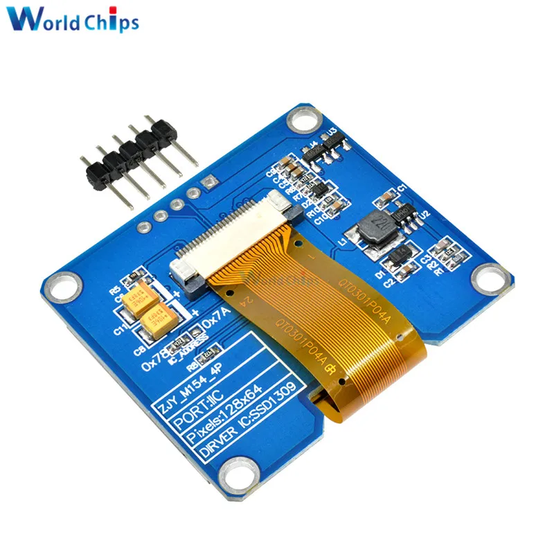 Ips 1,54 дюймов 5Pin 128x64 ОСД дисплей модуль SPI интерфейс SPD0301 Драйвер IC плата адаптера Белый Синий Желтый для arduino