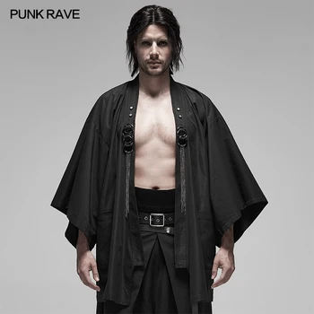

PUNK RAVE Men's Punk Metal Warrior Japanese Woven Fabric Coat Metal Gear Design Loose Mid-long Sleeve Cardigan Jacket
