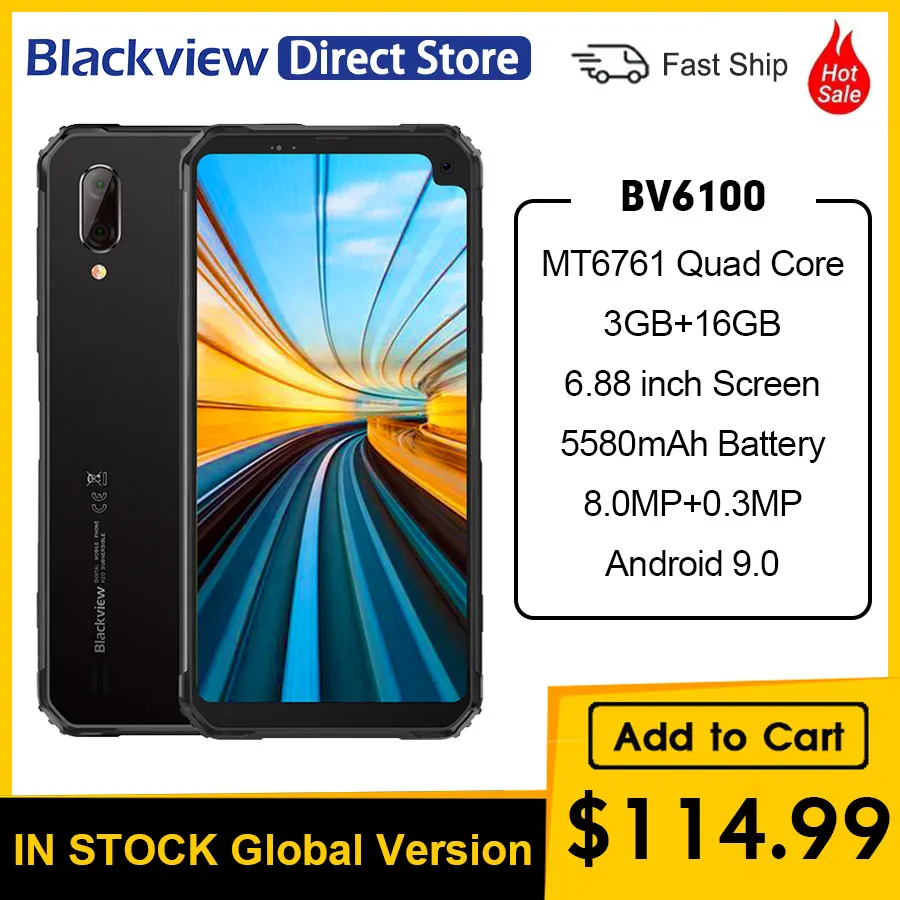 Смартфон Blackview BV6100 Helio IP68 3 + 16 ГБ 6 88 дюйма 5580 мА ч Android 9 0 NFC 4G|Смартфоны| |