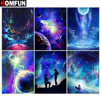 

HOMFUN Rhinestone Painting Crystal Decor Diy Diamond Painting "Starry moon planet" 3D Cross Stitch Pattern Diamond Embroidery