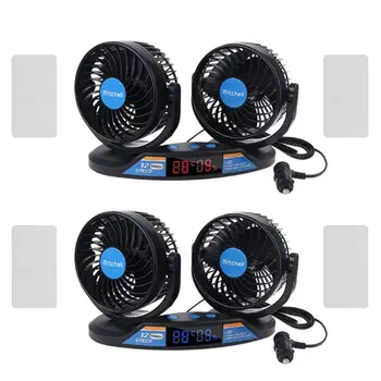 

Universal Dual Head Car Fan 12V Vehicle Fan 5inch 12 Speeds and 360 Rotatable Cooling Fan with Temperature Humidity LED Display