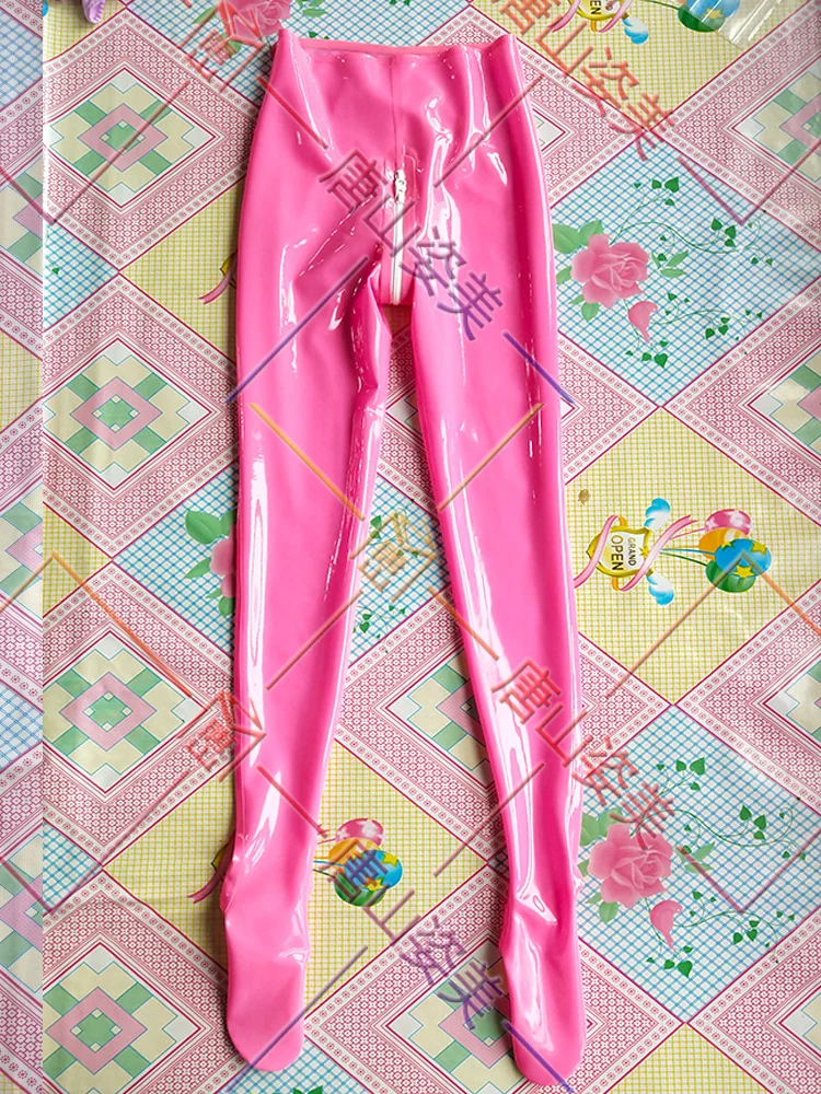 WOMEN LATEX LEGGINGS SKINNY LATEX TROUSERS HIGH WAIST CROTCH ZIP TWO WAY ZIP