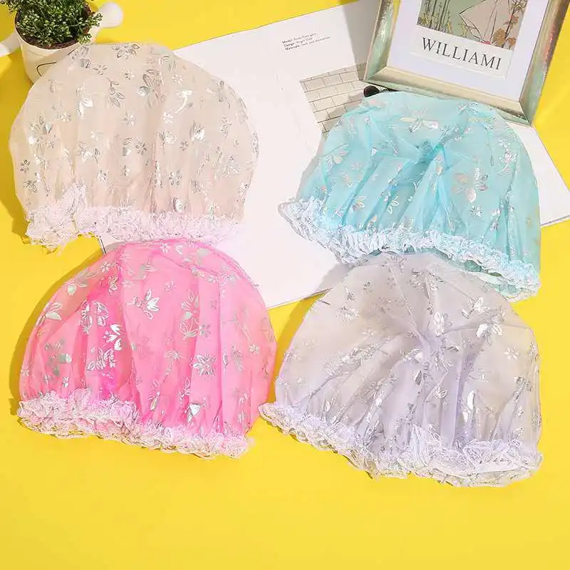 

Dropshipping Double Thickened Shower Cap Waterproof Shower Cap Bronzing Flower Dustproof Shower Bath Cap Wholesale